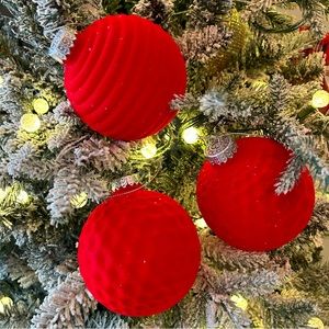 Red Velvet Christmas Ornaments/ Baubles Set 3